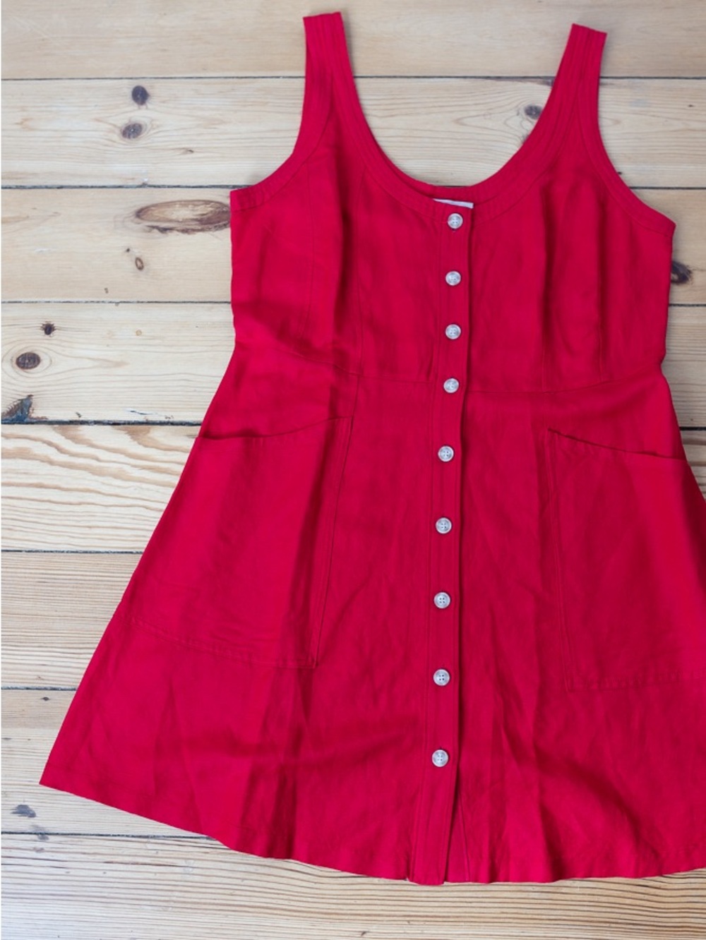 LOFT red Linen-Blend Button Pocket Dress size 10